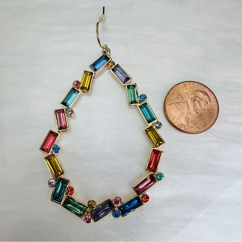 Gorgeous goldtone multicolor bling, weighted pierced dangle earrings